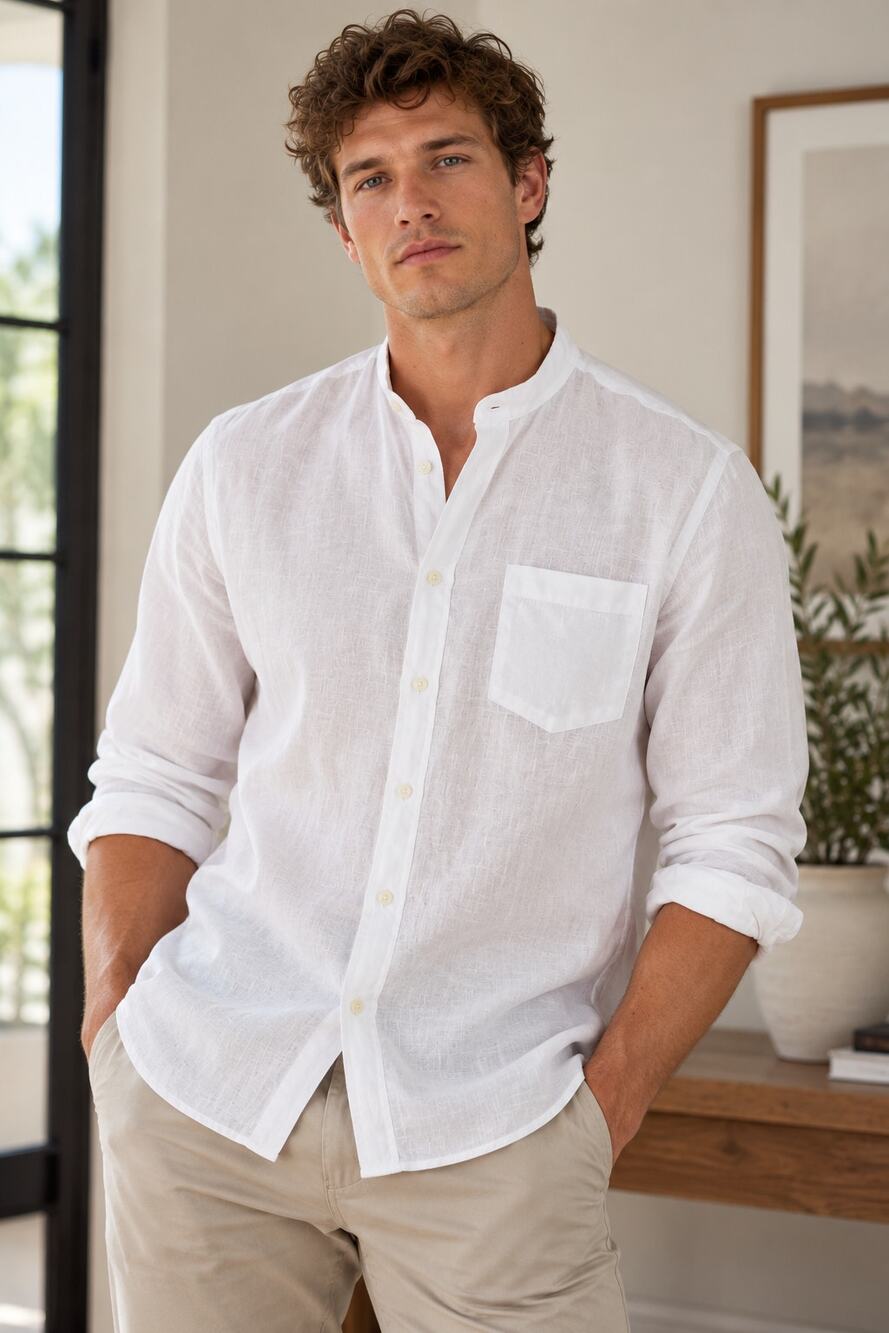 PIOMBO Mens Linen Shirt Size 3XL White Italian Luxury Button Down Lightweight 3X
